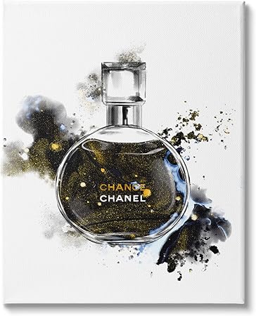 Stupell Industries Glam Cosmetic Black Gold Watercolor Perfume Bottle, Designed by Ziwei Li Canvas Wall Art, 24 x 30, White