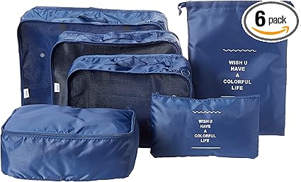 6 Set Packing Cubes For Travel, 2019 Multi-functional Travel Luggage Organizers (Navy)