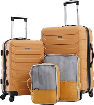 Wrangler Miami Luggage & Packing Cubes, Amber Gold, 4 Piece Set