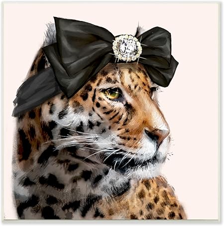 Stupell Industries Glam Leopard Fancy Hair Bow Safari Animal Fashion, Designed by Ziwei Li Wall Plaque, 12 x 12, Orange