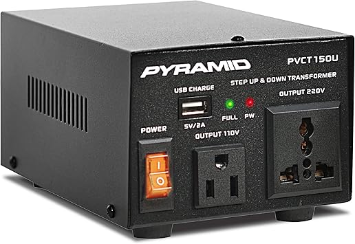 Pyramid Step Up and Down Converter - 50 Watt Voltage Converter Transformer w/USB Charging Port, UK Power Adapter, AC 110/200 to 220/240 Volt Vice Versa, 110V/200V/220V/240V Input Voltage - PVCT150U