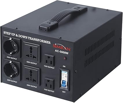 Simran AC-5000 Step Up/Down Voltage Transformer Power Converter for Conversion Between 110 Volt and 220 Volts with Circuit Breaker, CE Certified, 5000 Watts, Black