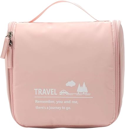 FASITE Travel Makeup Bag, Lightweight Hanging Toiletry Organizer Bag with Hook 2019 Cosmetic Case(Pink)