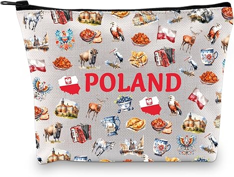 Zuo Bao Polish Flag Cosmetic Bag Poland Food Gift Godłem Polski Gift Poland Lover Gift Pierogi Theme Makeup Bag (POLAND)