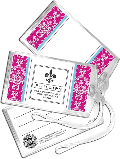 Three Designing Women Designer Luggage Tags, Pink Toile Collection