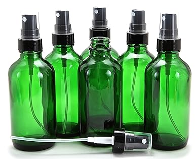 Vivaplex, 6 Glass Bottles with Black Fine Mist Sprayer, 4 oz, Green