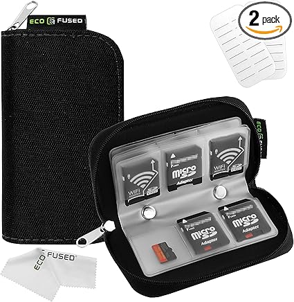 Eco-Fused Memory Card Case - Fits up to 22x SD, SDHC, Micro SD, Mini SD and 4X CF - Holder with 22 Slots (Black)