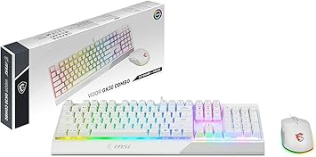 MSI Vigor GK30 Combo White, 6-Zone RGB GK30 Gaming Keyboard & GM11 Gaming Mouse, Water Repellent & Splash-Proof, 5000 DPI