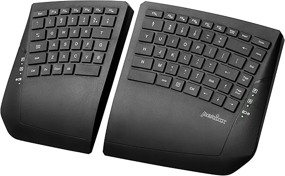 Perixx PERIBOARD-624B US, Wireless Ergonomic Split Keyboard - Up 30 Ft Separation - Adjustable Tilt Angle - Low Profile Membrane Keys - Black - US English