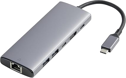 Amazon Basics 6-in-1 USB-C 3.2 (10G) Hub, 1 USB-C 100W PD Input, 2 USB-A, 1 USB-C, HDMI 4K, Ethernet, Light Grey, 11.94 x 4.6 x 1.5cm