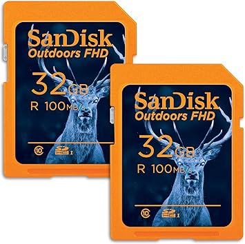 SanDisk 32GB 2-Pack Outdoors FHD SDHC UHS-I Memory Card (2x32GB)- Up to 100MB/s, C10, Trail Camera SD Card - SDSDUNR-032G-GN6V2