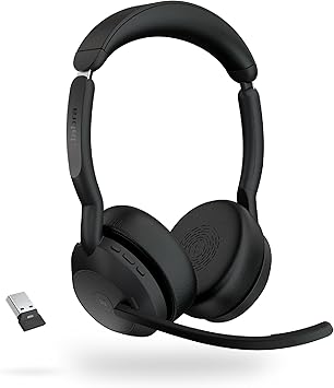 Jabra Evolve2 55 Stereo Wireless Headset - Features AirComfort Technology, Noise-Cancelling Mics & Active Noise Cancellation - MS Teams Certified, Works with Other Platforms - Black