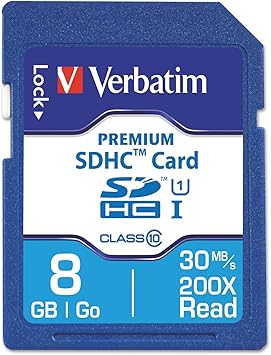 Verbatim 8GB Premium SDHC Memory Card, UHS-I V10 U1 Class 10, Blue (96318)