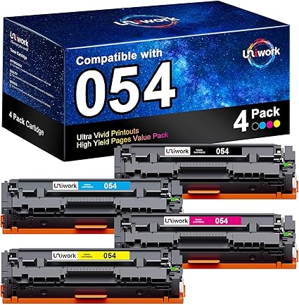 Uniwork 054 Toner Cartridge, Compatible 054 Toner Cartridge Replacement for Canon 054 Toner Cartridge Set 054H CRG 054 for Color Image Class MF644Cdw MF641Cw LBP622Cdw MF642Cdw MF640C LBP620 (4 Pack)