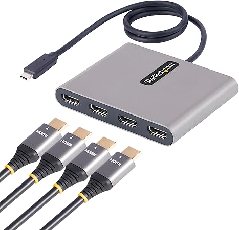 StarTech.com USB C to Quad HDMI Adapter, USB-C to 4x HDMI Monitor Converter for Windows (no support for macOS/ChromeOS/Linux)