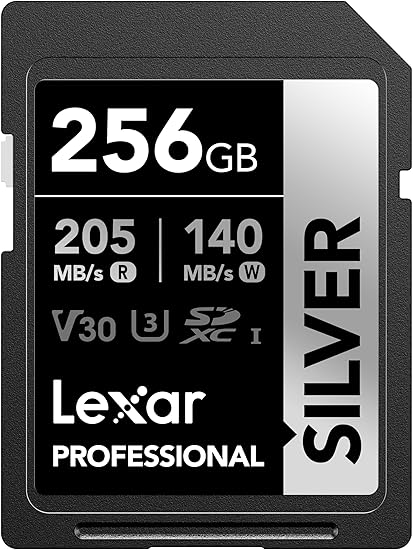 Lexar 256GB Professional Silver SDXC Memory Card, UHS-I, C10, U3, V30, 4K Video, Up to 205/140 MB/s Read/Write, for Professional Photographer, Videographer, Enthusiast (LSDSILV256G-BNNNU)