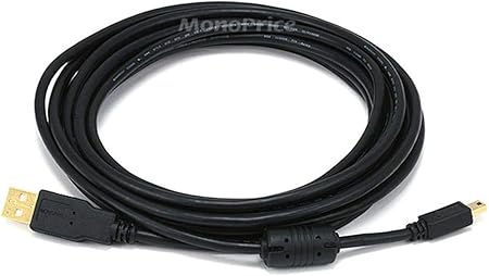 Monoprice USB 2.0 Type-A Male to Mini Type-B 5pin Male Cable - With Ferrite Core, Gold Plated, 28/24AWG, 15 Feet,Black