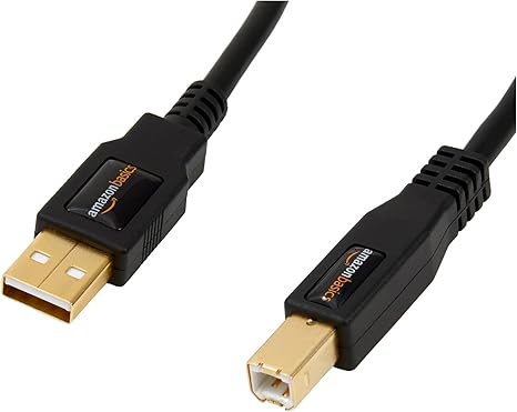 Amazon Basics USB-A to USB-B 2.0 Cable for Printer or External Hard Drive, Gold-Plated Connectors, 10 Foot, Black