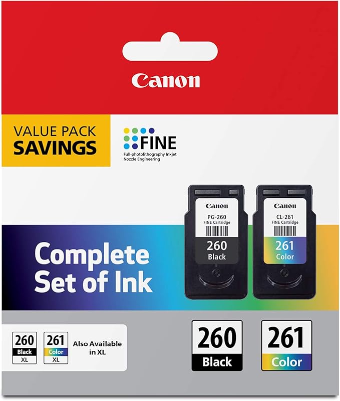 Canon PG-260 / CL-261 Value Pack, Compatible to TR7020, TS6420, and TS5320 Printers, Multi, Once Size