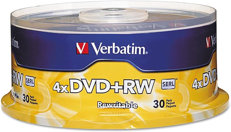 Verbatim DVD+RW Blank Discs 4.7GB 4X Recordable Discs - 30pk Spindle 94834,Silver