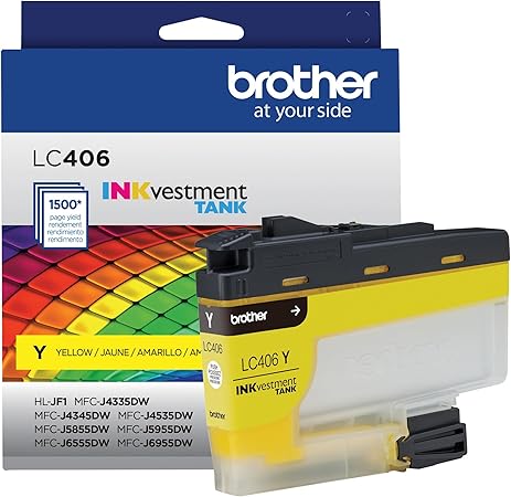 Brother Genuine LC406Y Standard Yield Yellow INKvestment Tank Ink Cartridge