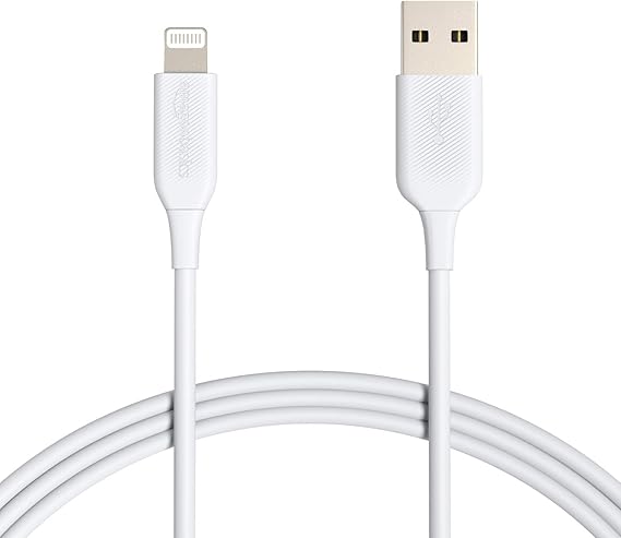 Amazon Basics 2-Pack USB-A to Lightning ABS Charger Cable, MFi Certified Charger for Apple iPhone 14 13 12 11 X Xs Pro, Pro Max, Plus, iPad, 6 Foot, White