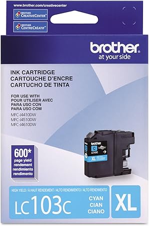 Brother LC-103C DCP-J132 J152 J171 J4110 J552 J752 MFC-J245 J285 J4310 J4410 J450 J4510 J870 J875 Ink Cartridge (Cyan) in Retail Packaging