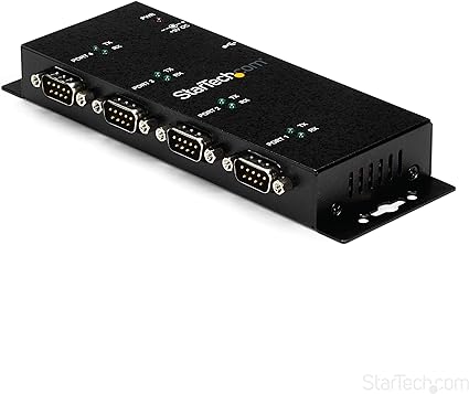 StarTech.com 4 Port USB to Serial RS232 Adapter - Wall Mount - Din Rail - COM Port Retention - FTDI USB to DB9 RS232 Hub (ICUSB2324I)