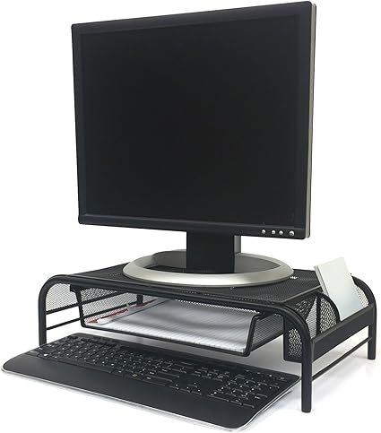 Mind Reader Monitor Stand, Ventilated Laptop Riser, Paper Tray, Storage, Office, Metal Mesh, 20