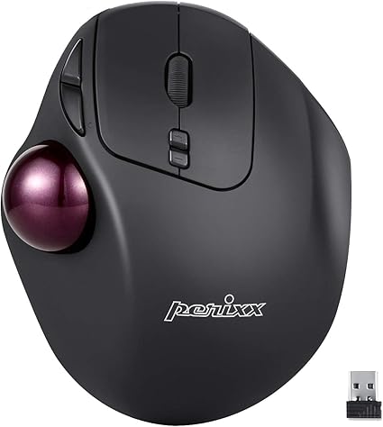 Perixx11568 Perimice-717 Wireless Trackball Mouse, Build-in 1.34 Inch Trackball with Pointing Feature, 5 Programmable Buttons, 2 DPI Level, Black