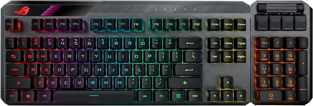 ASUS ROG Claymore II Wireless Modular Gaming Mechanical Keyboard (ROG RX Blue Switches, Detachable numpad & Wrist Rest for TKL 80%/100%, Aura Sync, Media Controls, Fast Charge, USB 2.0 Passthrough)