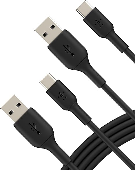 Belkin BoostCharge USB-C Cable (6.6ft/2M), USB-C to USB-A Cable, USB Type-C Cable for iPhone 15 Series, Samsung Galaxy S24, S23, Note20, Pixel 8, iPad Pro, Nintendo Switch, & More - Black (2-Pack)