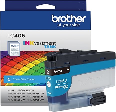 Brother Genuine LC406C Standard Yield Cyan INKvestment Tank Ink Cartridge