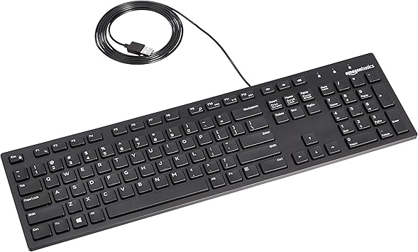 Amazon Basics Low-Profile Wired USB Keyboard with US Layout (QWERTY), Matte Black