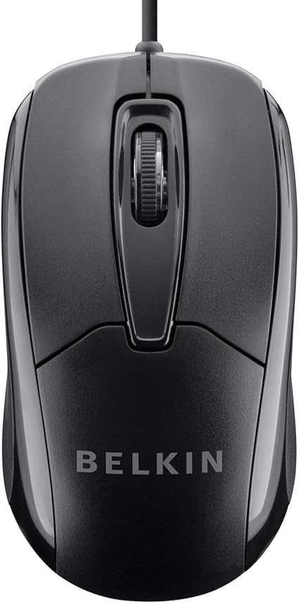 Belkin 3-Button Wired Computer Mouse - Ambidextrous, Ergonomic Mouse With 5-Foot USB-A Cord - 800 DPI Wired Mouse With Mouse Wheel Compatible with PCs, Macs, Desktops and Laptops - Black