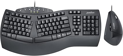 Perixx PERIDUO-512B US, Wired Ergonomic Keyboard and Vertical Mouse Combo - USB - Black - US English