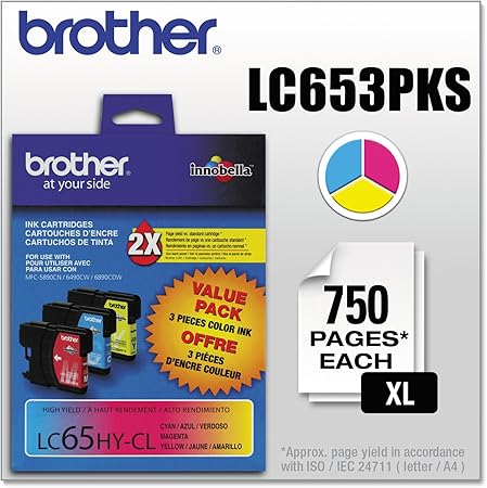 Brother LC653PKS LC65HY-CL Color Ink Cartridge - 3 Pack -Cyan/Magenta/Yellow