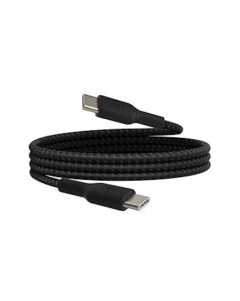 Belkin BoostCharge Braided USB-C to USB-C Cable (1M/3.3ft) for iPhone 15, iPhone 15 Pro, iPhone 15 Pro Max, iPhone 15 Plus, Galaxy S23, S22, Note10, Note9, Pixel 7, Pixel 6, iPad Pro, & More - Black