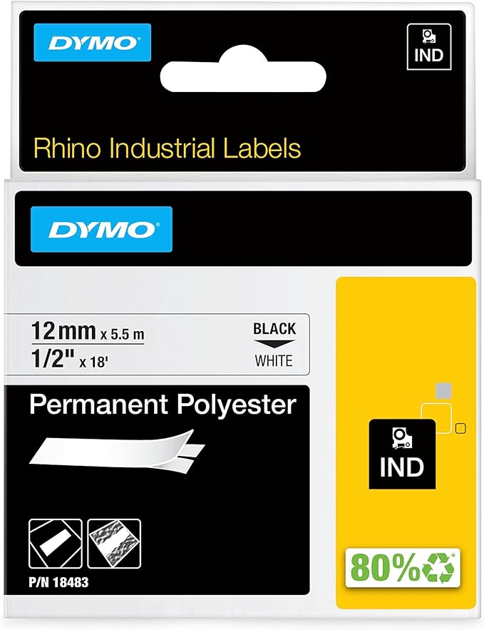 DYMO Rhino Industrial Permanent Polyester Labels, 1/2