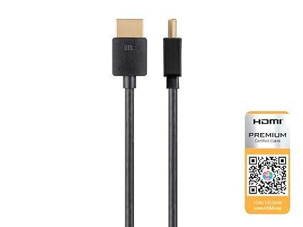 Monoprice High Speed HDMI Cable - Certified Premium, 4K@60Hz, HDR, 18Gbps, 36AWG, YUV, 4:4:4, 6 Feet, Black - Ultra Slim Series