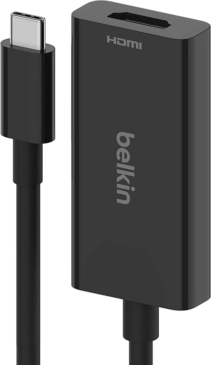 Belkin USB Type C to HDMI 2.1 Adapter, Tethered 4.33in Cable with 8K@60Hz, 4K@144Hz, HDR, HBR3, DSC, HDCP 2.2, USB-IF and Works with Chromebook Certified for MacBook, iPad Pro and Other USB C Devices