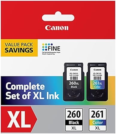 Canon PG-260 XL/CL-261 XL Value Pack, Compatible to TR7020, TS6420, and TS5320 Printers, Multi, Once Size (3706C005)