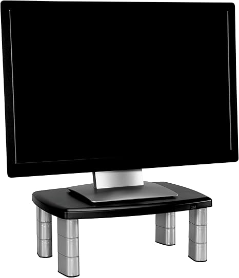 3M Adjustable Monitor Stand Riser, Three Leg Segments Simply Adjust Height, Sturdy Platform Holds Up to 80 lbs for Monitors, Laptops, and Printers, Space for Storage Underneath, Silver/Black (MS80B)