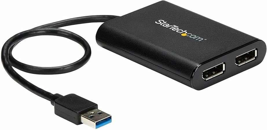 StarTech.com USB 3.0 to Dual DisplayPort Adapter 4K 60Hz, DisplayLink Certified, Video Converter with External Graphics Card - Mac & PC (USB32DP24K60), Black