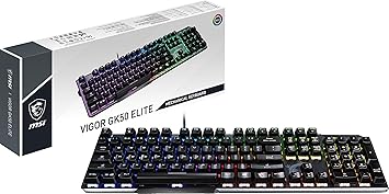 MSI Vigor GK50 Elite LL Mechanical Gaming Keyboard - Kailh Blue Switches (Clicky), Ergonomic Keycaps, Brushed Metal Finish, Anti-Slip Base, Per-Key RGB Mystic Light, USB 2.0 - Full-Sized