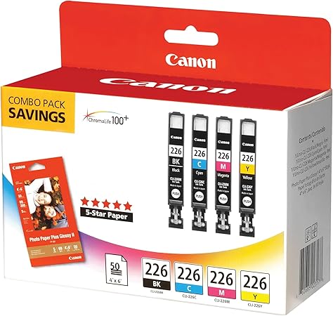 Canon CLI226 Color Pack with Photo Paper 50 Sheets Compatible to iP4820, MG5220, MG5120, MG6120, MG8120, MX882, iX6520, iP4920, MG5320, MG6220, MG8220, MX892