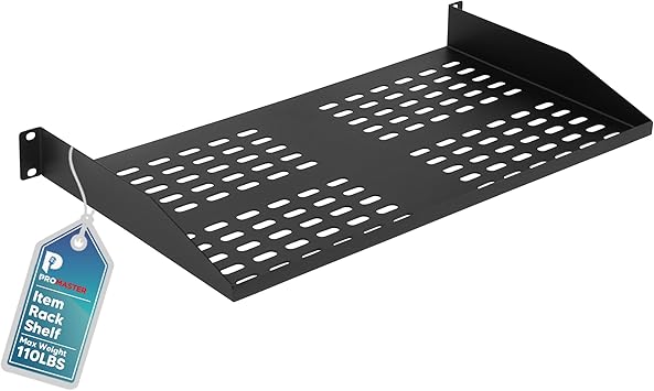 ProMaster Server Vented Shelf - 19 Inches, 10'' Deep, 1U Universal Integration Server Vented Rack Mounting Tray for Consistent Airflow, Cantilever Mount, Device and Equipment Wall Mounting - Black