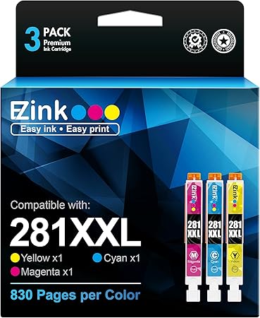 E-Z Ink Compatible Ink Cartridge Replacement for Canon CLI-281XXL 281 XXL Compatible with PIXMA TR7520 TR8520 TS6120 TS6220 TS8120 TS8220 TS9120 TS9520 TS9521C Printer (3 Pack)