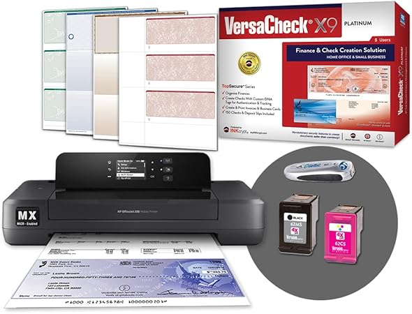 VersaCheck HP Officejet 200 MXE Portable Wireless MICR Check Printer X9 Platinum 5-User Check Printing Software Bundle