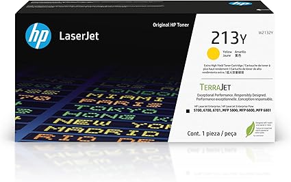 HP 213Y Extra High Yield Yellow Laserjet Toner Cartridge, W2132Y. Works Laserjet Enterprise 5700, 5800, 6700, 6701, 6800, 6801